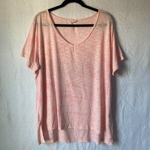 POL Clothing Relaxed Fit Lightweight Short Sleeve High Low Top Pink Plus 2XL